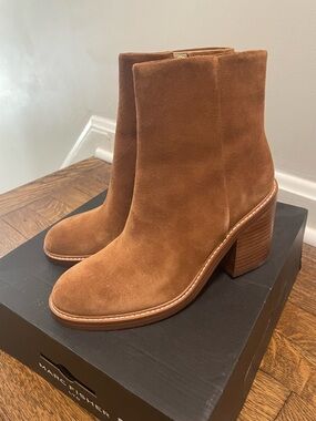 Marc Fisher Tan Suede Block Heel Ankle Boots